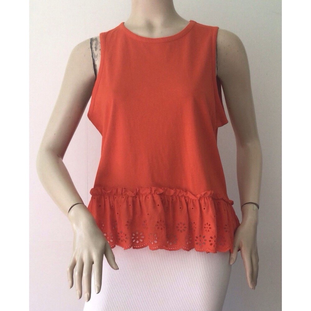 J.CREW Factory Eyelet-Hem Tank  Top, Tangerine Orange (Size M)